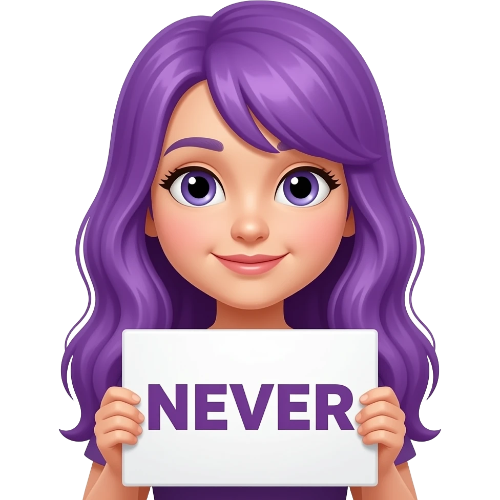 girl with long purple hair holding a NEVER sign emoji