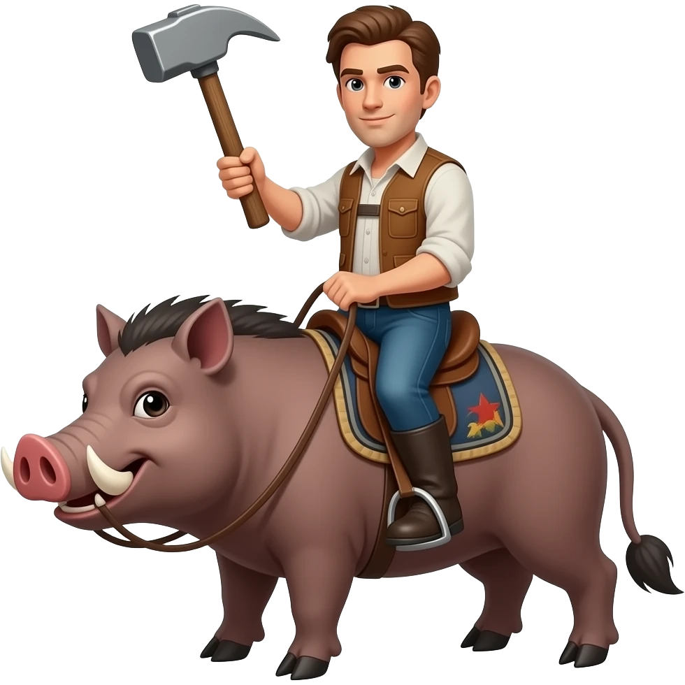 Hog rider emoji with a hammer in this hand riding a hog emoji