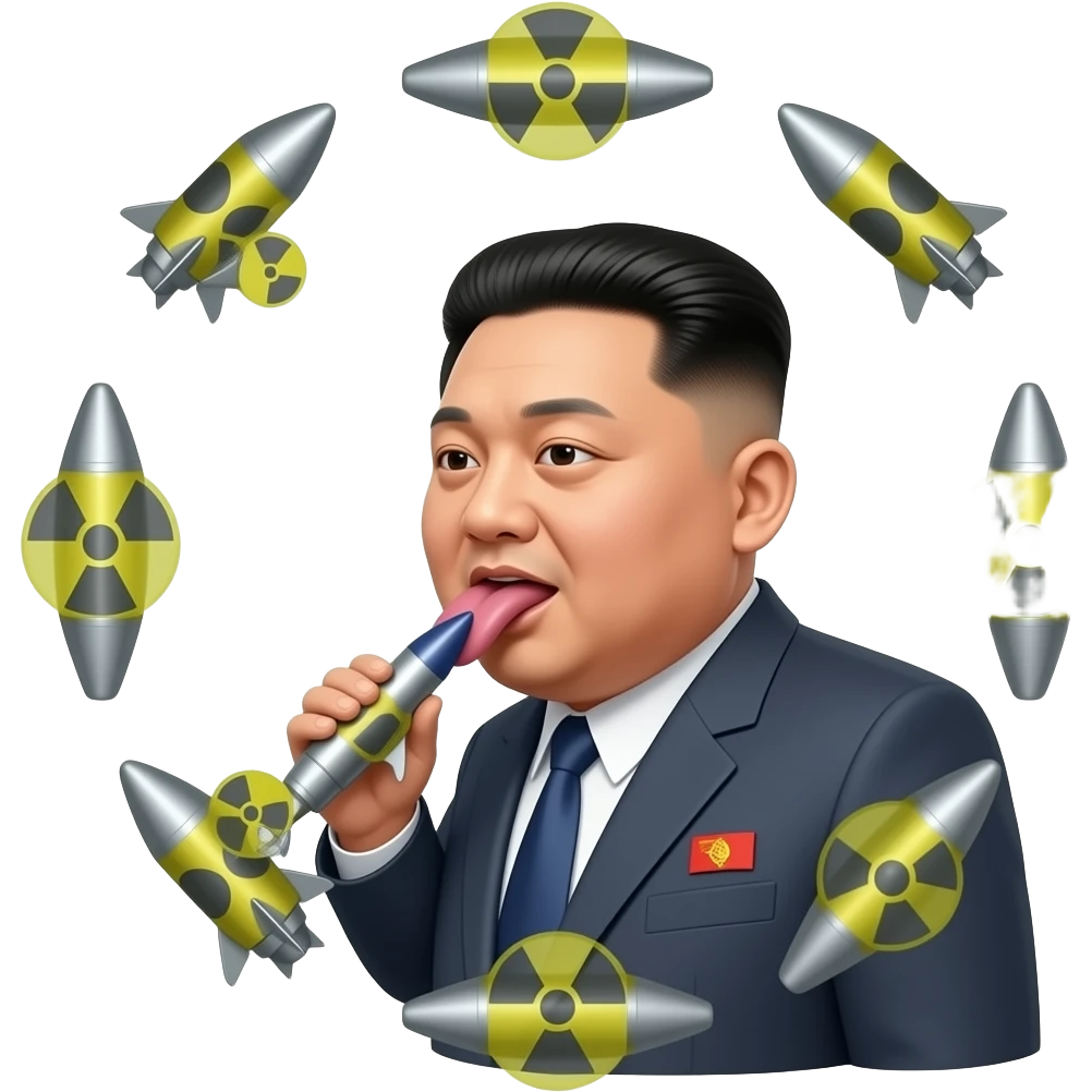 kim jong un entrain de sucer un missile nucleaire avec la langue autour du missile emoji