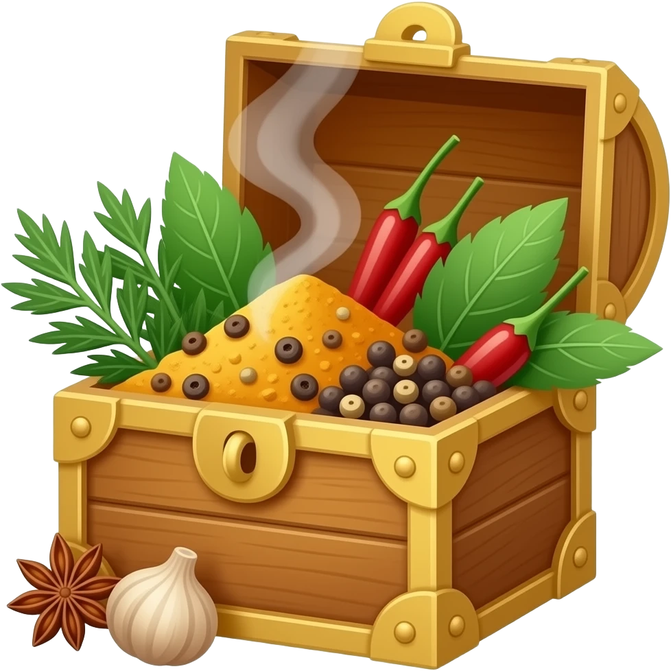 Сундук с яркими специями и пряностями, от которых буквально поднимается аромат emoji