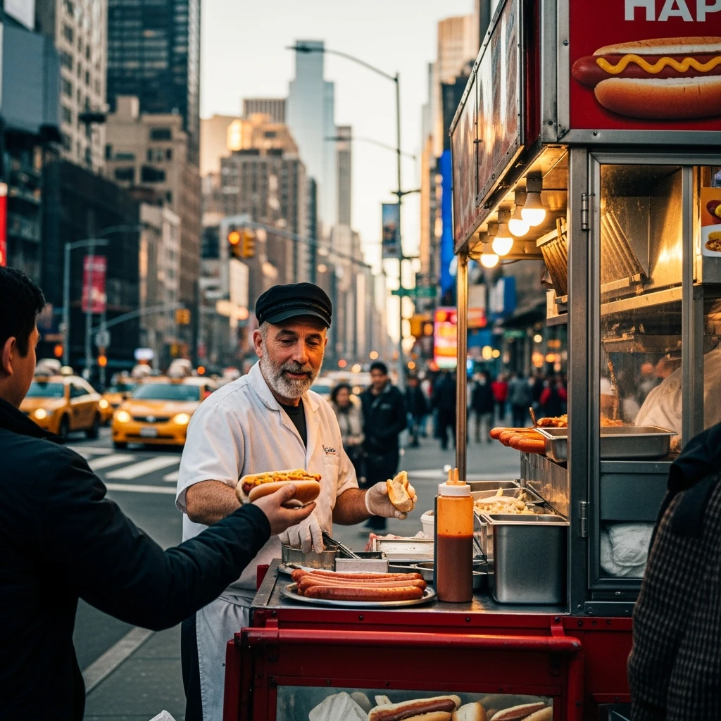hotdog seller in New York with cart emoji