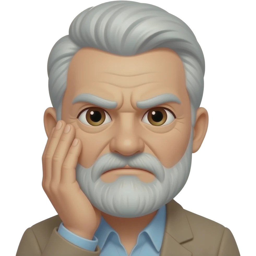 Side parting  Grumpy Brown eyes Very Old man white face short beard face palm emoji