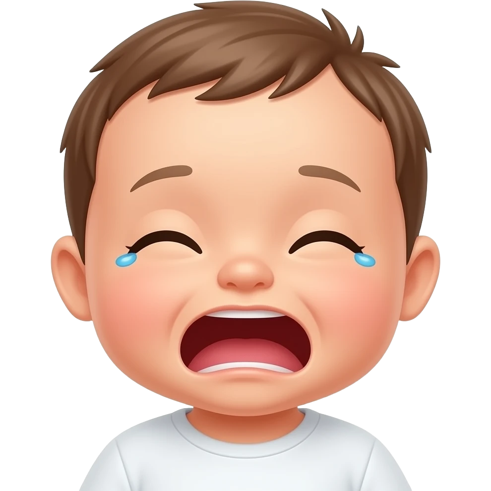 Bebê não tossem, não choram e não respiram, apresentando apenas boca aberta sem som. emoji
