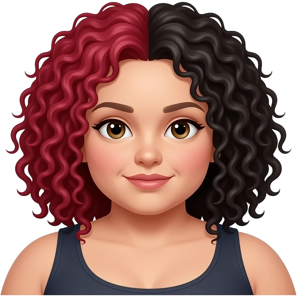 chubby mixed woman with red and black curly hair mixed all together emoji