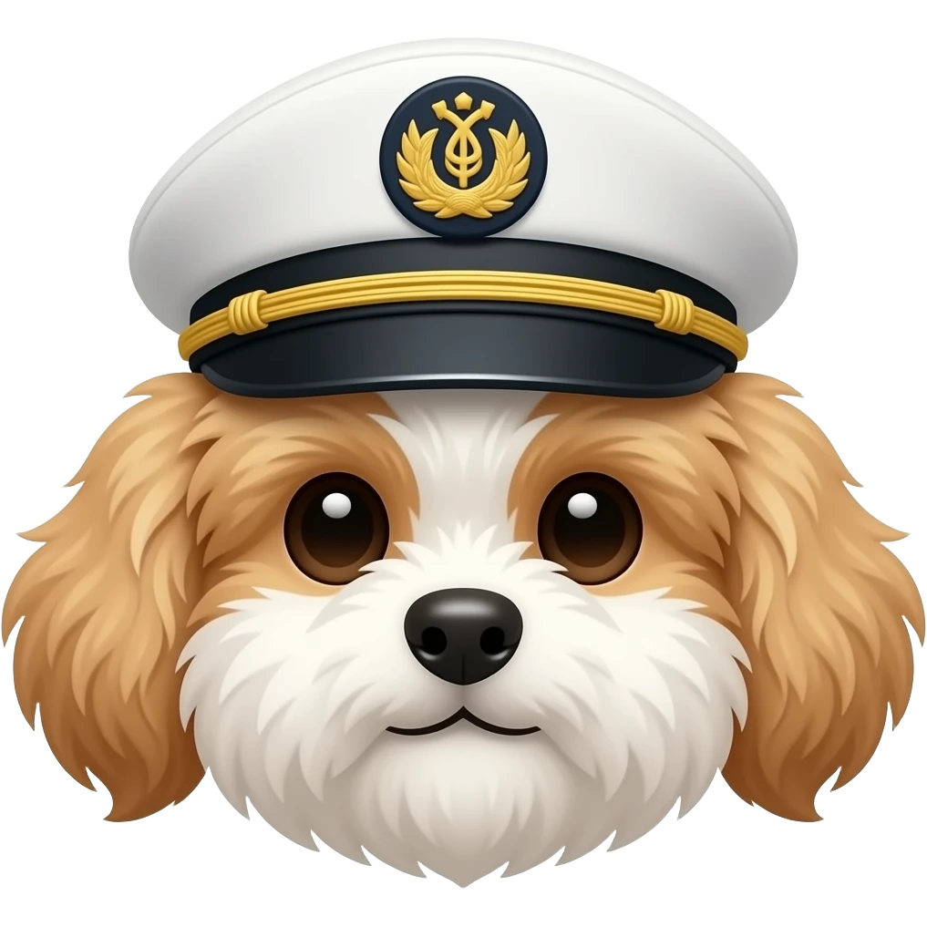 Very small fluffy dog captain, bigger face for profile, look front, no body emoji