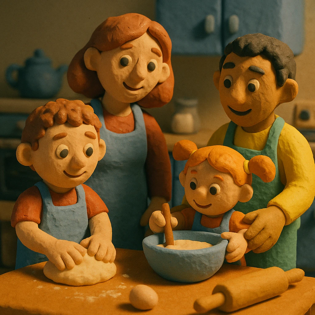 children with their parents, family baking together in the kitchen emoji