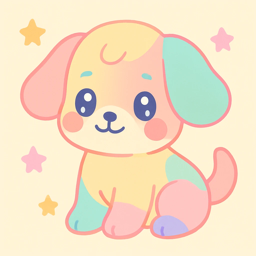 cute puppy inspired by the delicate and colorful style of Hikaru Kotz, soft strokes, vibrant colors, cute expression, artistic details, light background emoji
