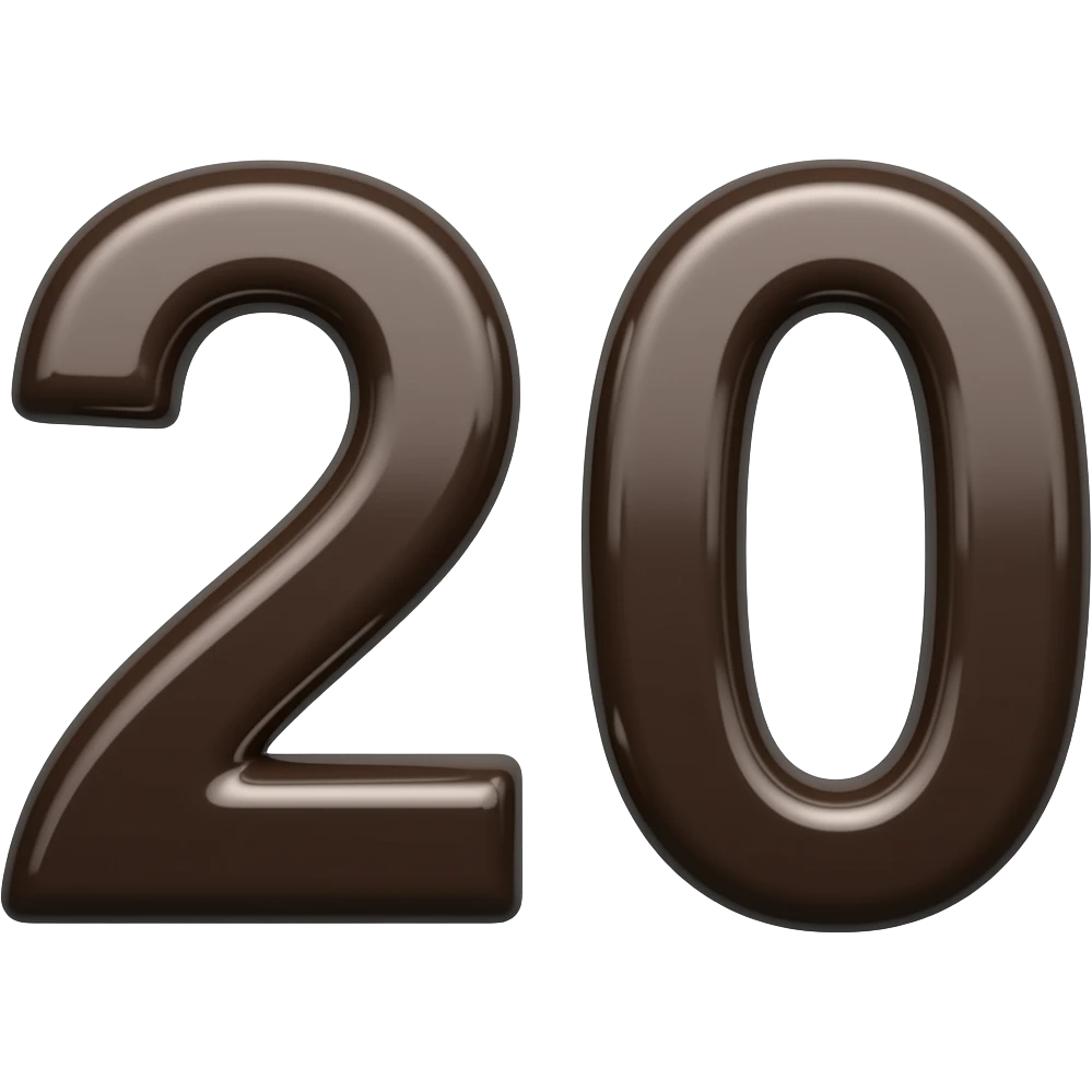 Create an emoji of the number 20 in a shiny dark brown tone and make the number very thick emoji