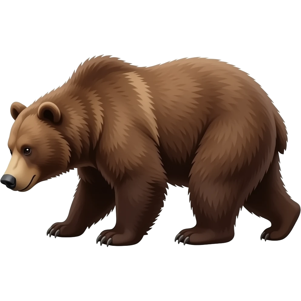 create a brown bear, side profile, facing left, head down, full mascular body, in action (bear move) emoji