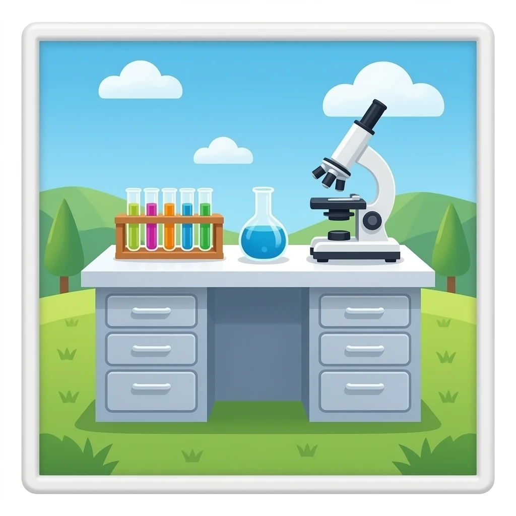 SCIENCE LAB BENCH WITH TEST TUBES MICROSCOPE emoji