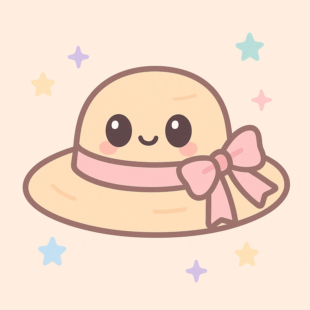 a straw hat with a ribbon, cottage core style, rustic and charming, soft pastel colors emoji