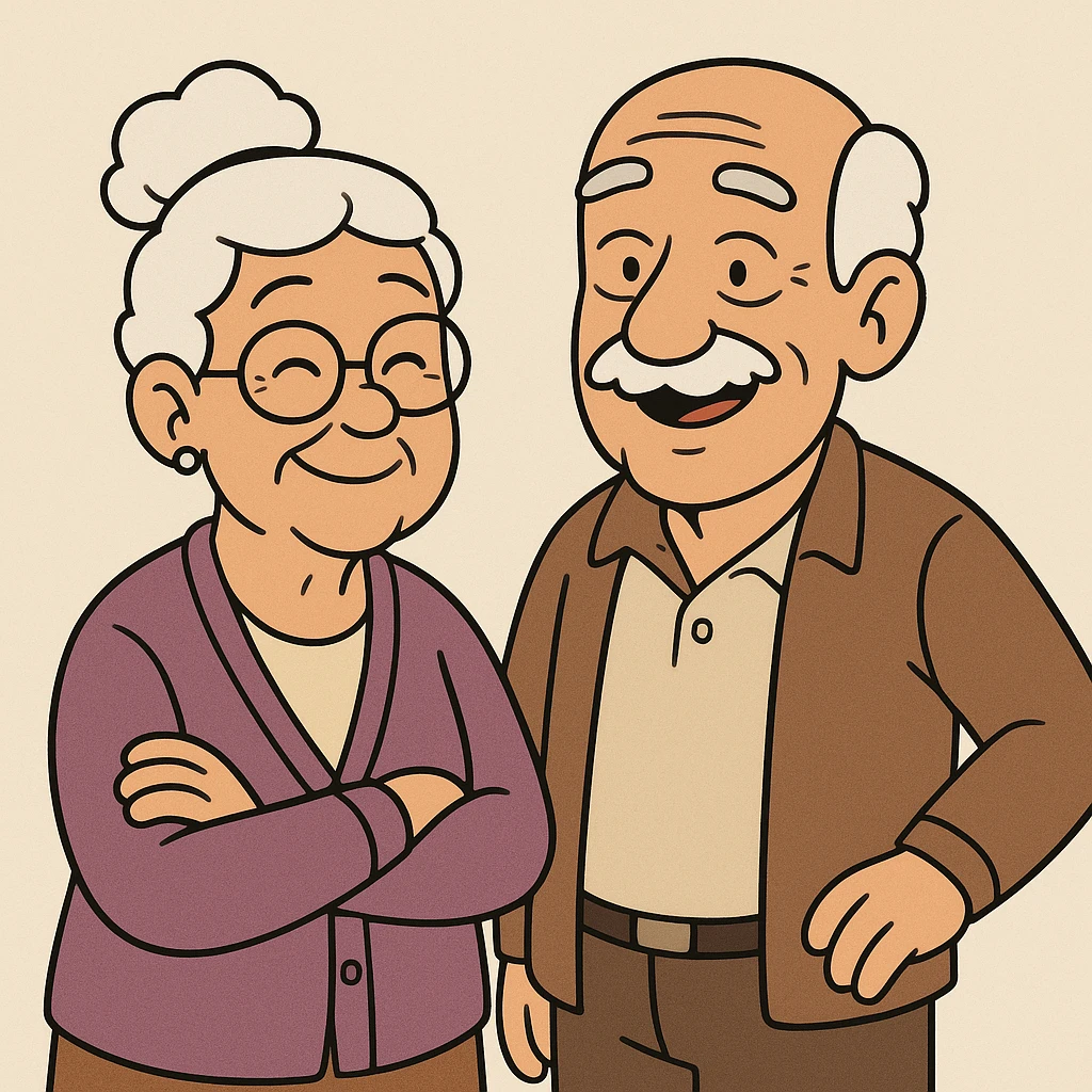 warm and friendly elderly grandparents, cartoon style emoji