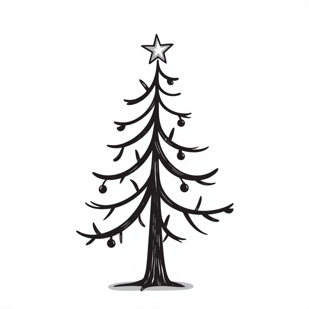 a scraggly, uneven christmas tree, rough sketch, barely any needles, looks unfinished emoji