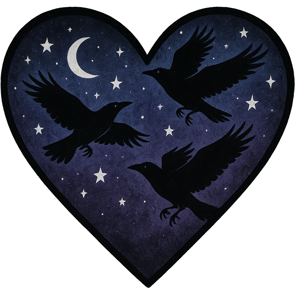 emo heart with night sky and dark ravens, remove background emoji