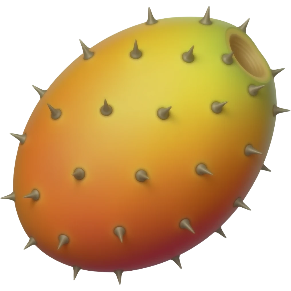 Make a stylised vector graphic illustration art yellow orange red slightly oval prickly pear fruit slightly angled smooth skin and each spot with multiple tiny narrow needles emoji