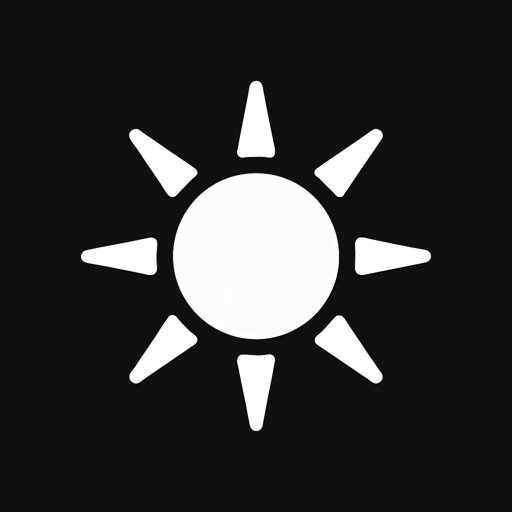 white Vector minimalistic and elegant icon of sun,black solid background, filled inside (inspire this refrence icon),  emoji