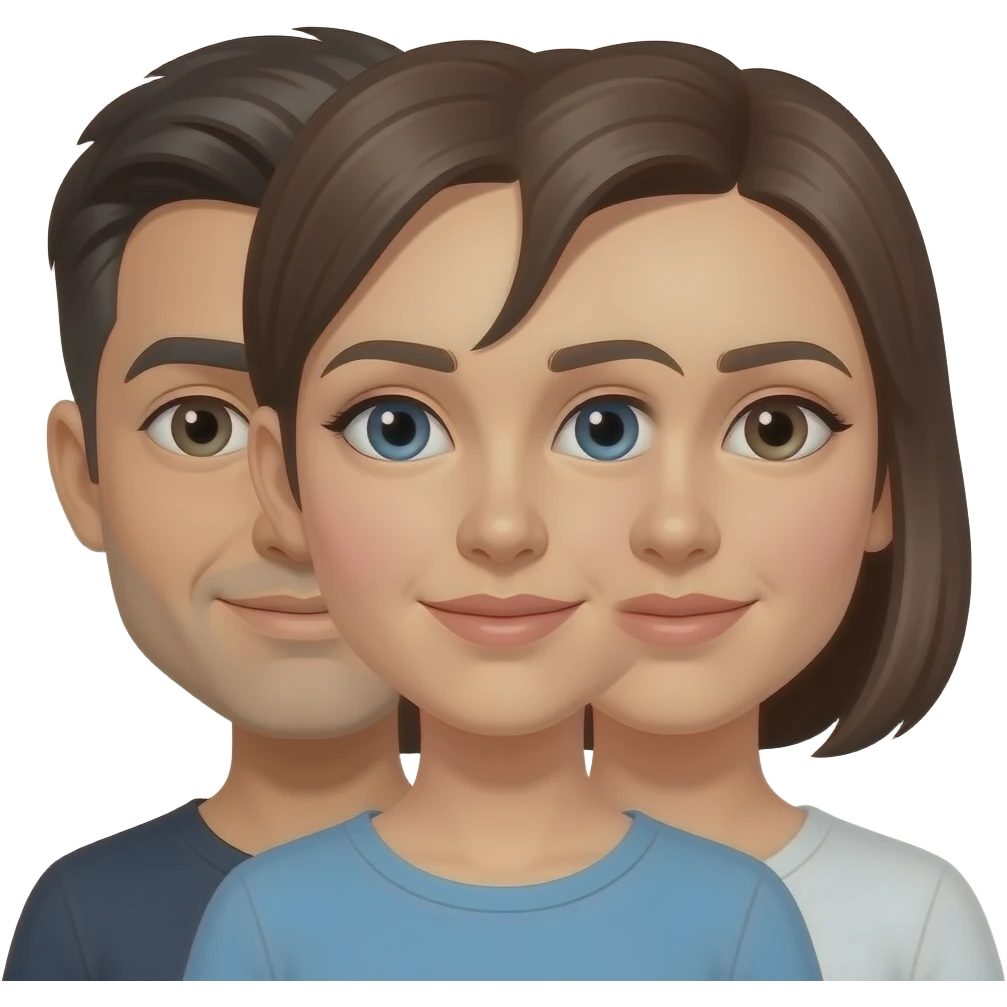 M An emoji of a man whose first face is male, the second face is clearly transitioning to female, and the third face is female. emoji