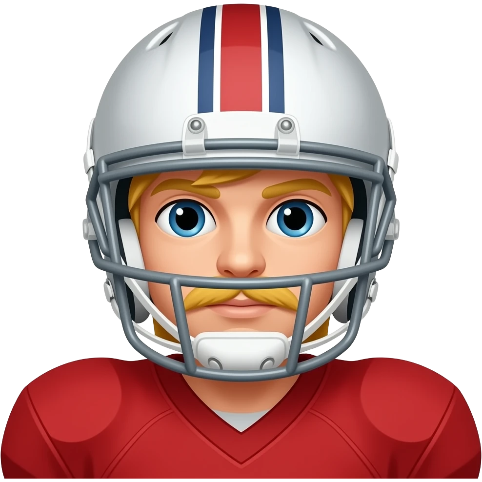 amrican football player with golden hairs and mostache wear helemet and red uniform emoji