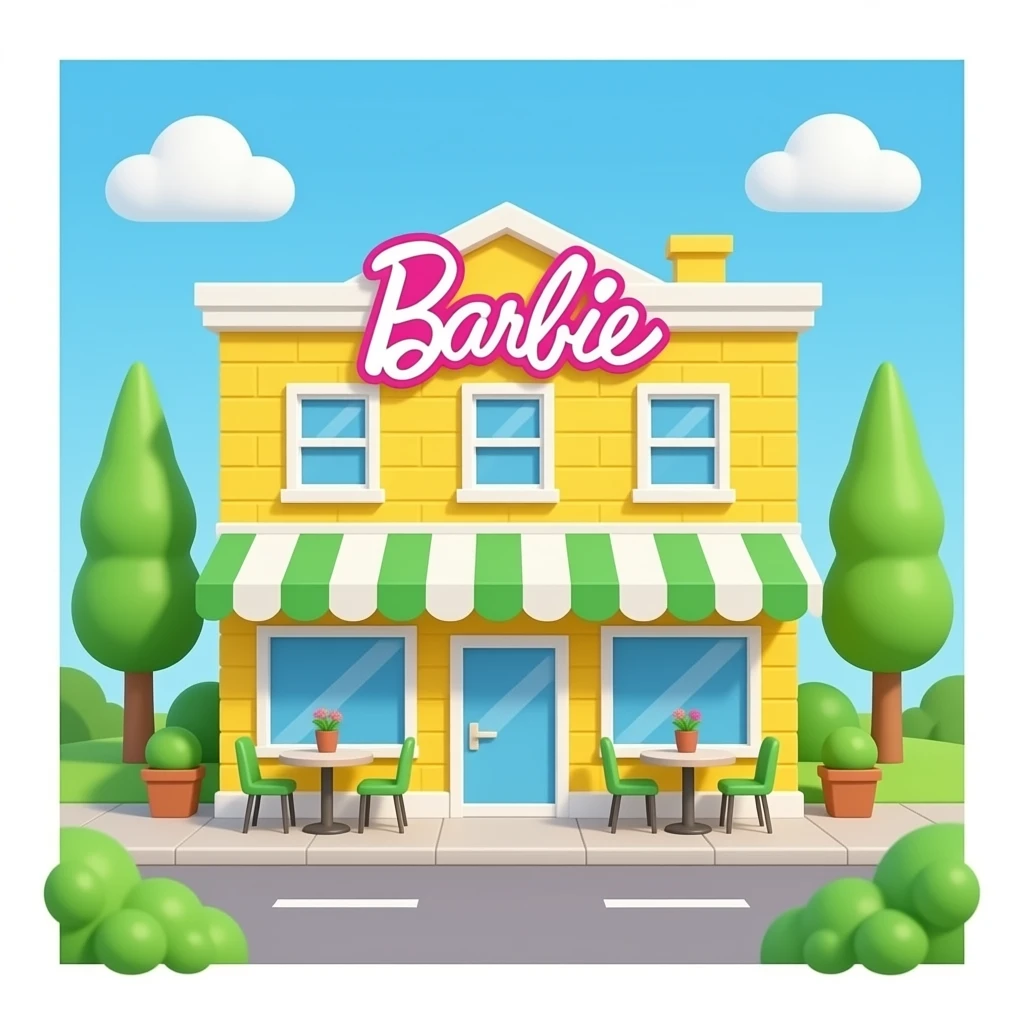 yellow green cafe building inspired by barbie colour pallete building onlywithout background emoji