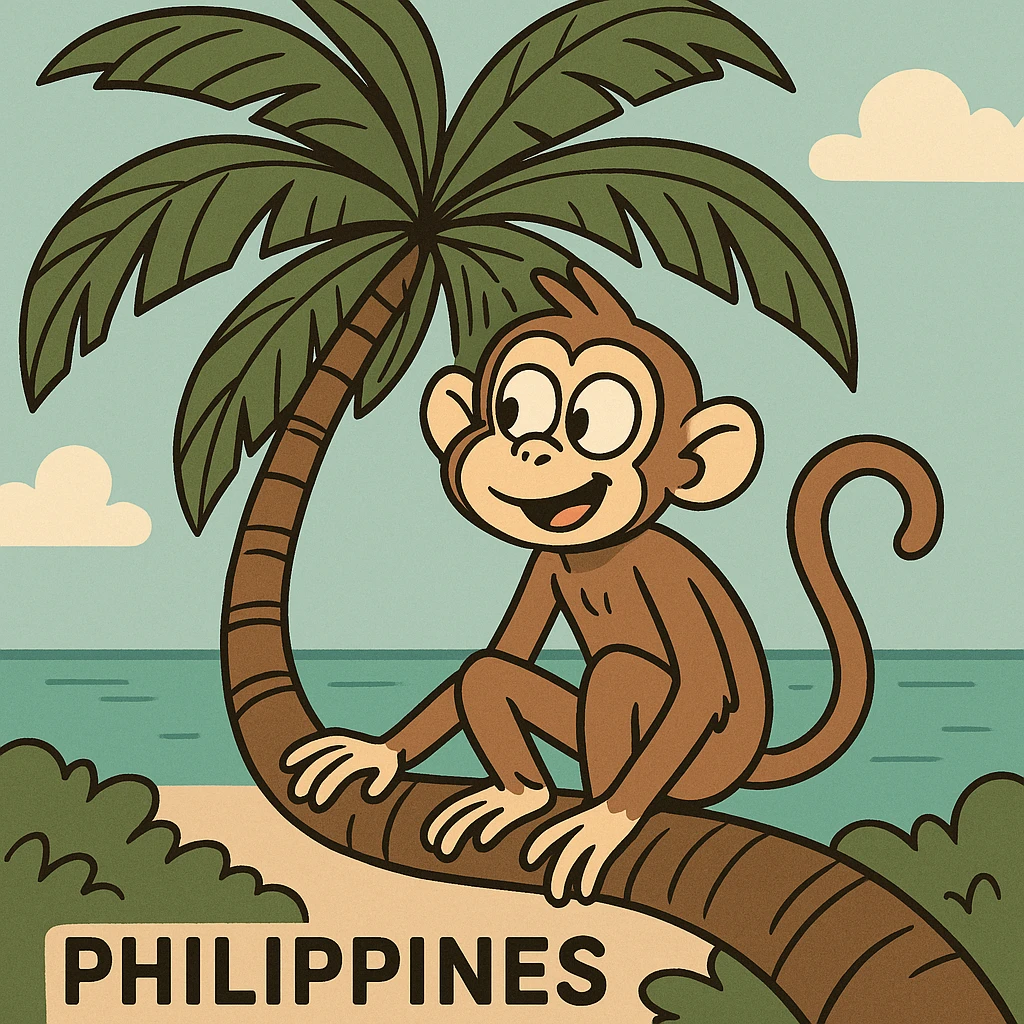 a cartoon style monkey in the Philippines sitting on a palm tree emoji