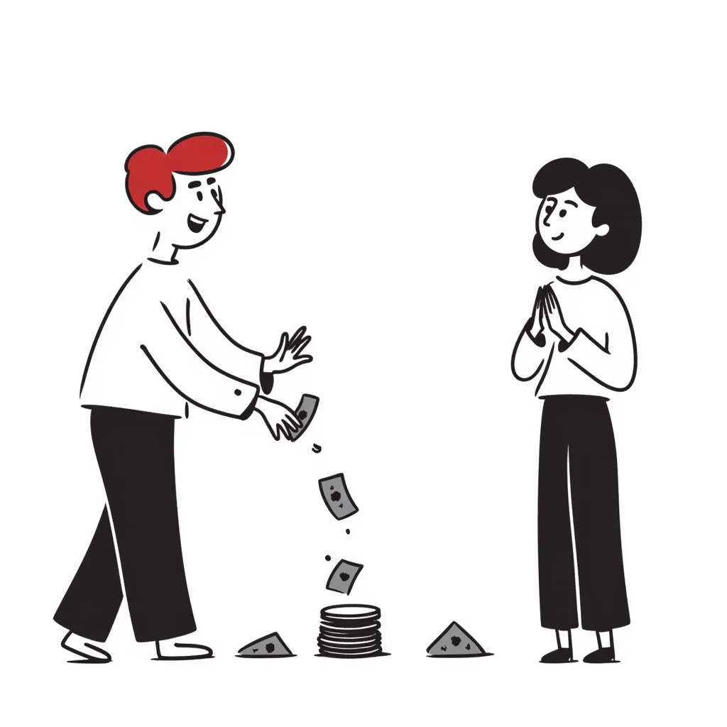 Young man with red hair finds money on the street and his wife is watching it emoji