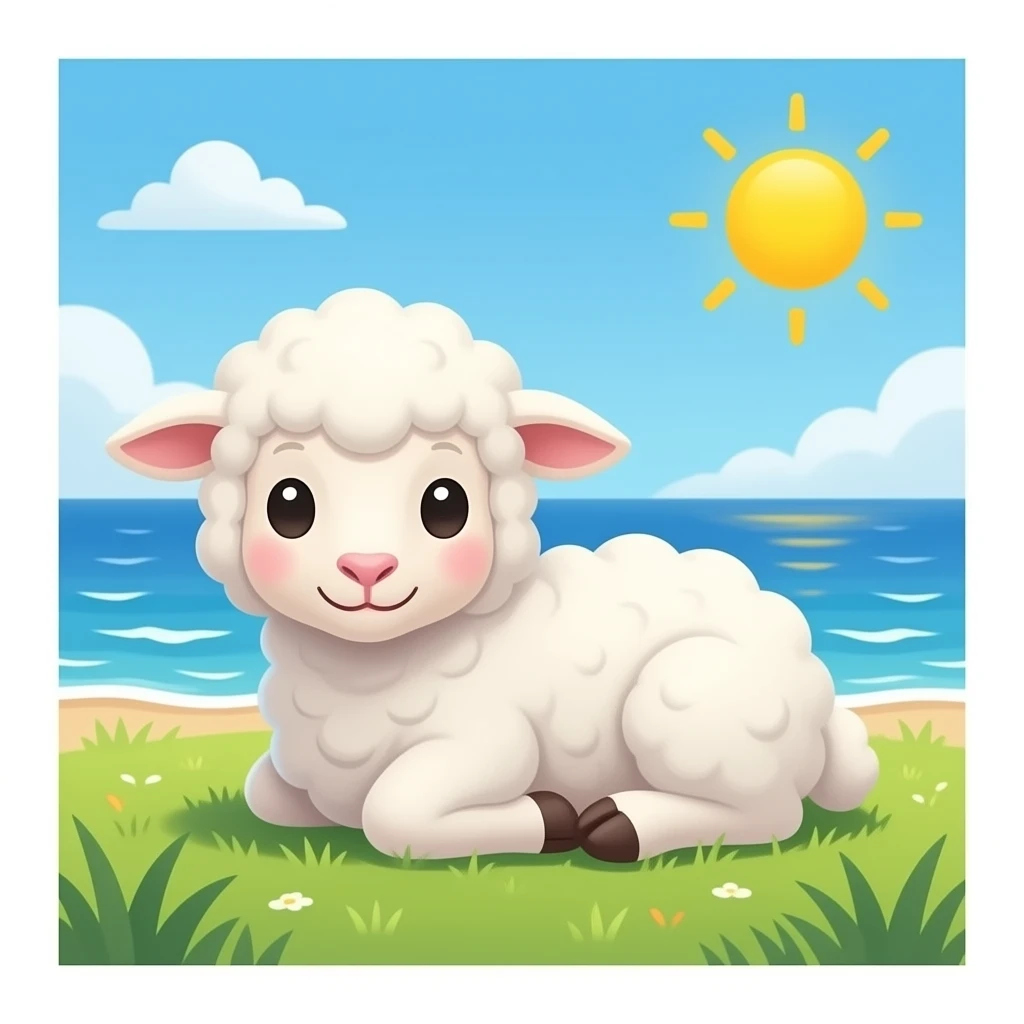 a cute lamb chilling at the ocean emoji