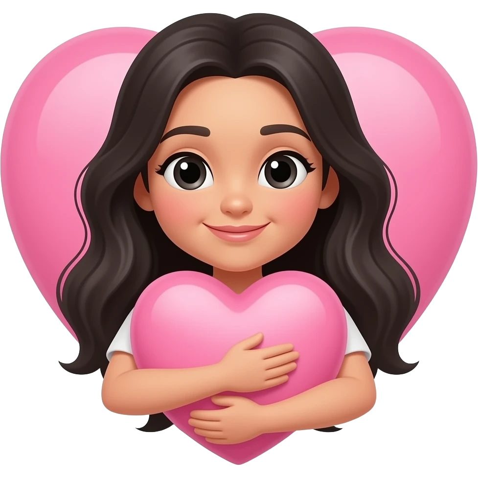 black long hair lady hugging a pink heart emoji
