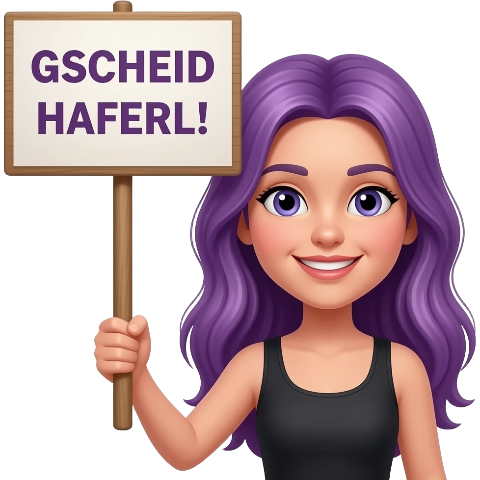 girl with long purple hair holding a GSCHEID HAFERL! sign emoji