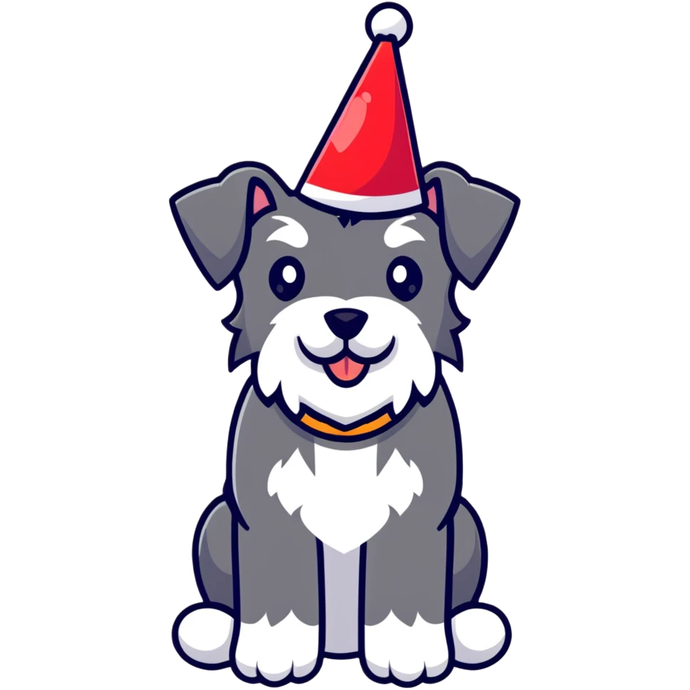 A schnauzer dog wearing a colorful birthday hat emoji