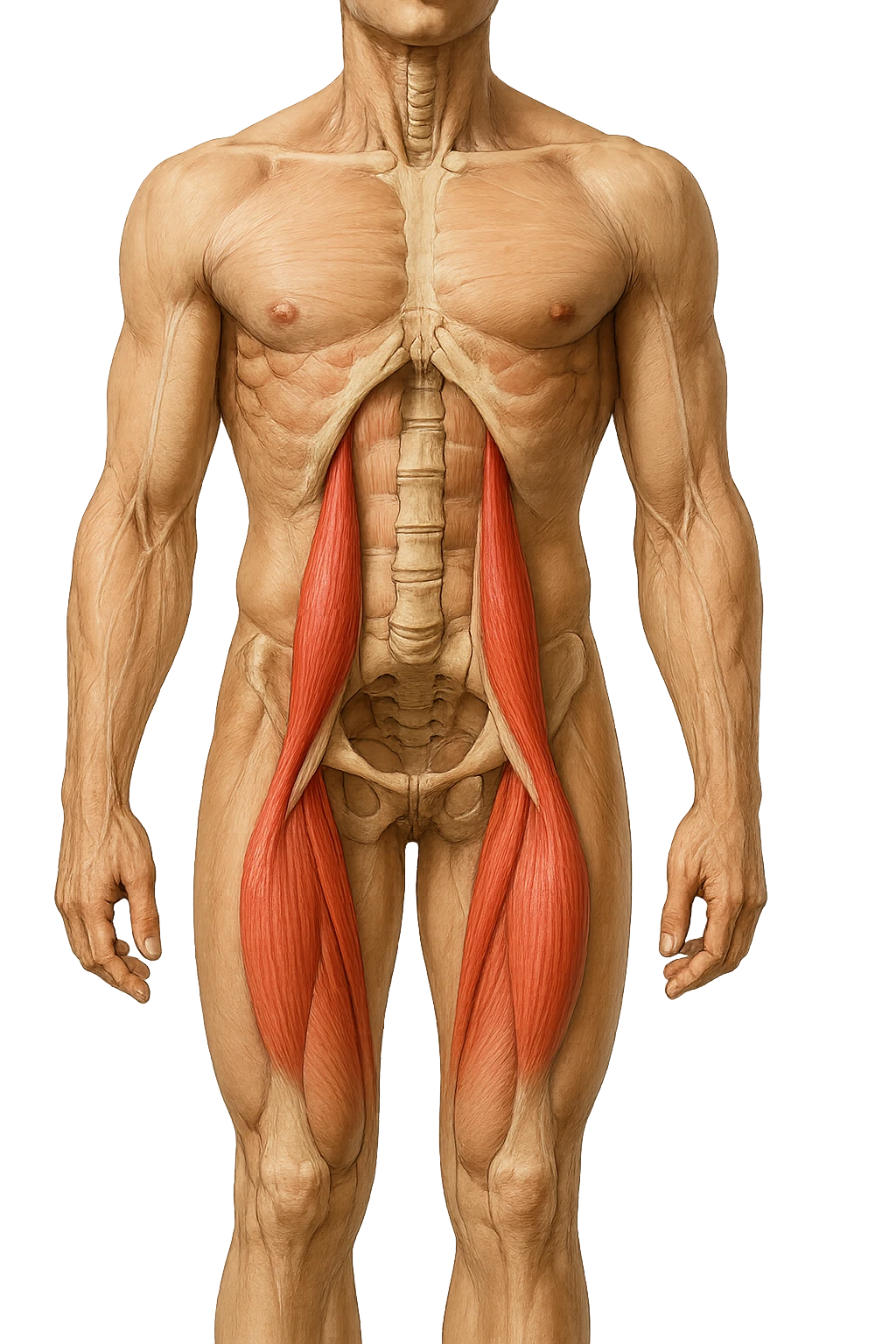 ILEOPSOAS DI UN CORPO UMANO ANATOMICO REALISTICO, iperrealistico 4k emoji