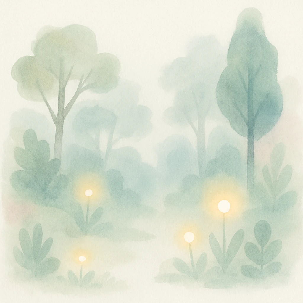 lush enchanted forest with glowing plants, painterly fantasy style emoji