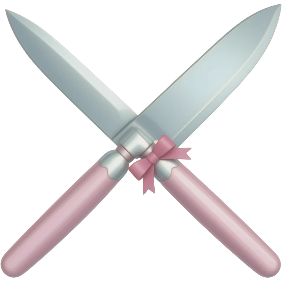 Pastel pink and white dainty neat cute thin slim lanky long sharp edgy pocket filet knife with a tiny ribbon emoji