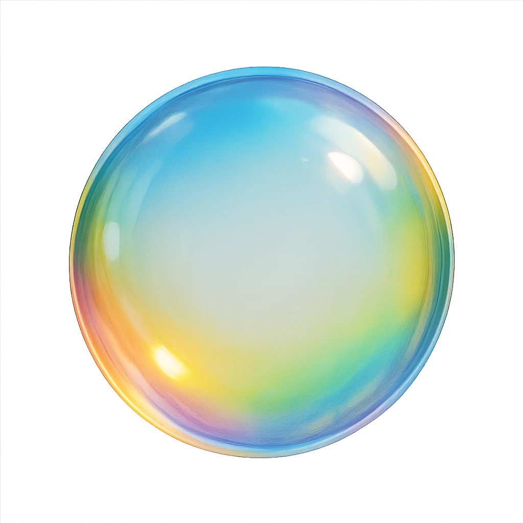 soap bubble with rainbow reflection, round and three-dimensional, bright atmosphere, simple background emoji