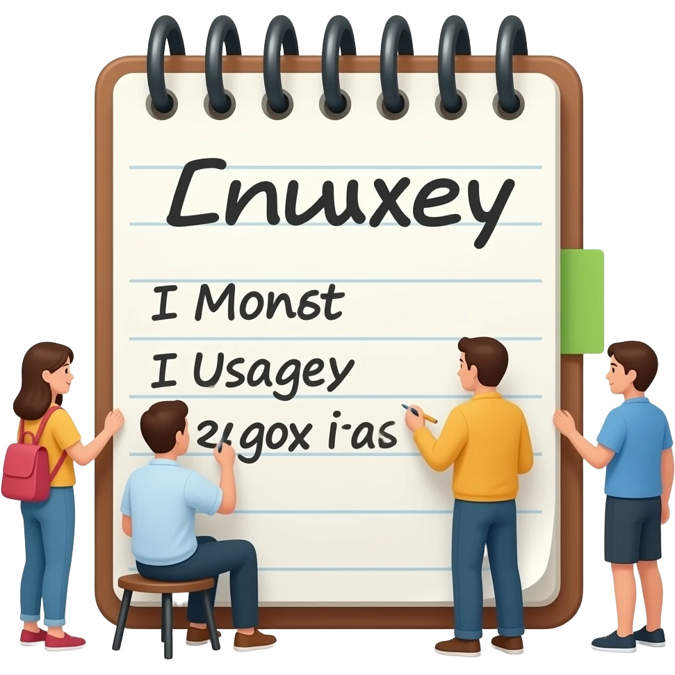 giant notebook and people writing money usage notes on it emoji