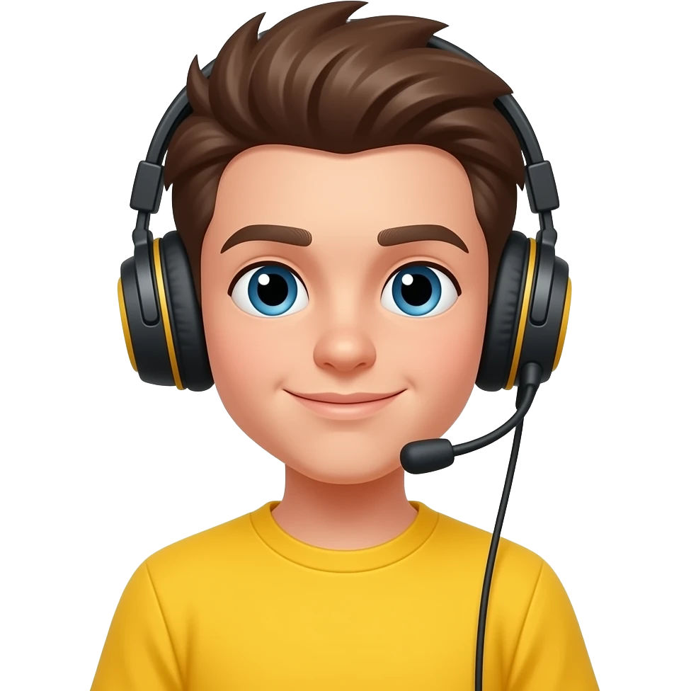 boy gamer in vibrannt yellow shirt and wear headphones emoji