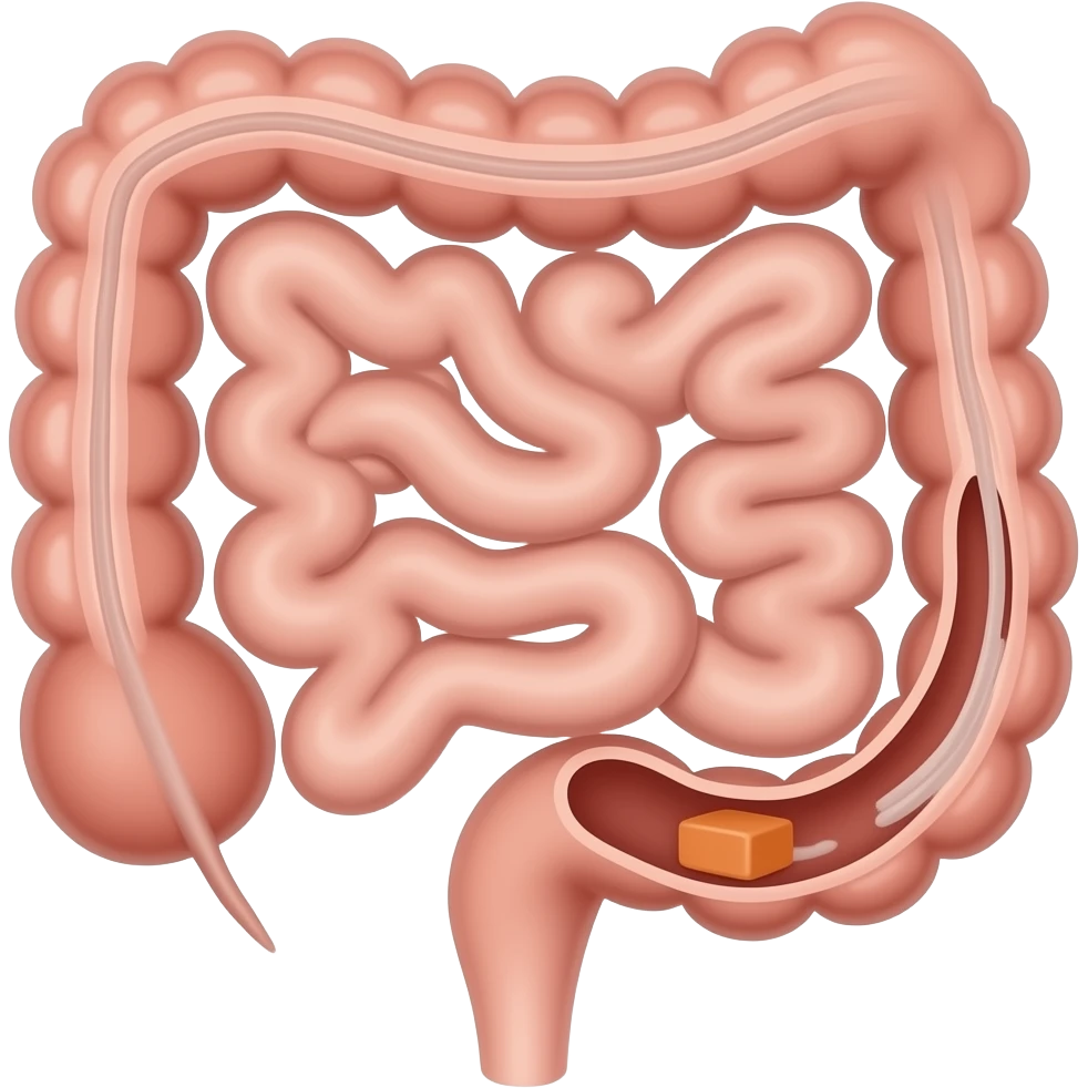 draw the representation of an intestinal occlusion, like the saggital cut of a portion of intestines where something is blocking the passage emoji