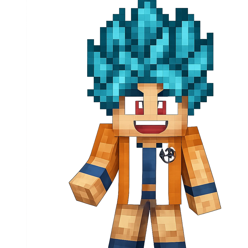 Extract the Goku character (center, blue hair) from the image as a separate image with a transparent background. Keep the original style and quality intact. emoji
