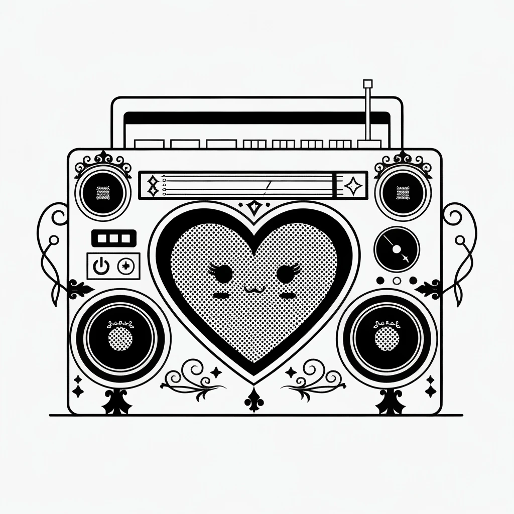 goth heart boombox, cute, expressive, minimal emoji