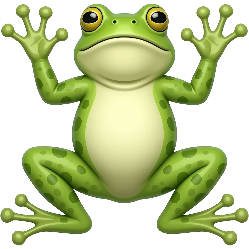 A 2D render iPhone emoji icon of a dissected lime color green frog detailed lying on its back looking view is upward emoji