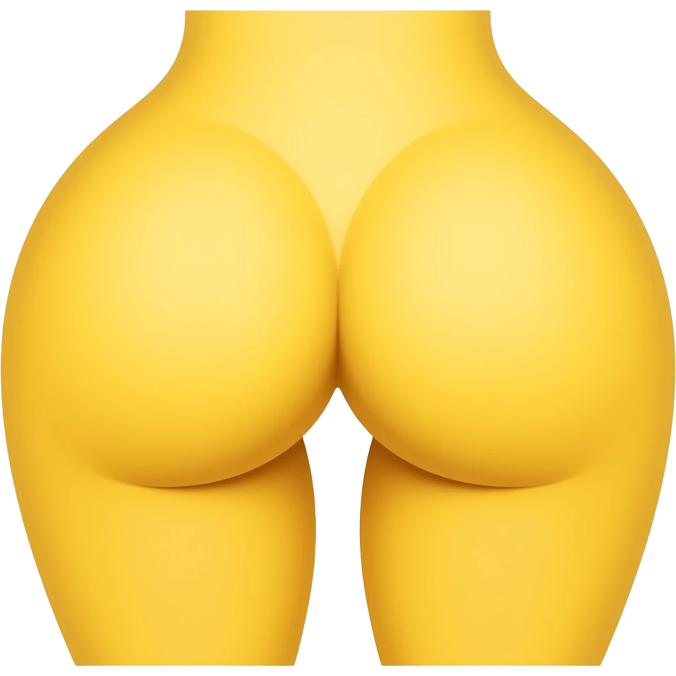 Generate a yellow emoji of glute muscles seen from the back. The emoji should feature a stylized rear view showing defined glute muscles. Use a bright golden yellow color. Keep the design simple, minimalist, and flat with smooth, rounded shapes. emoji