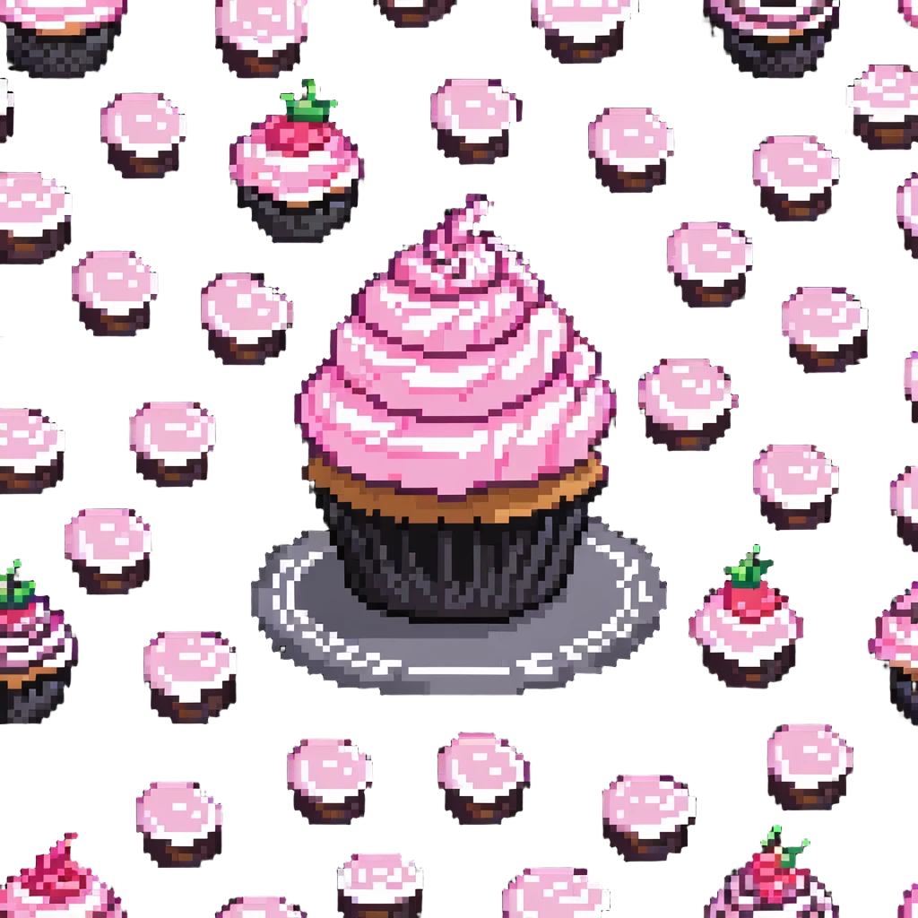 pixel art cupcake with swirled pink frosting emoji