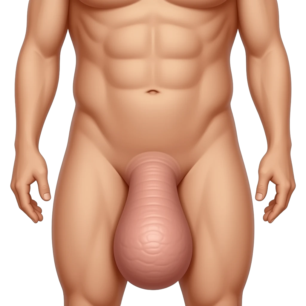 A naked man with a huge penis between his legs emoji