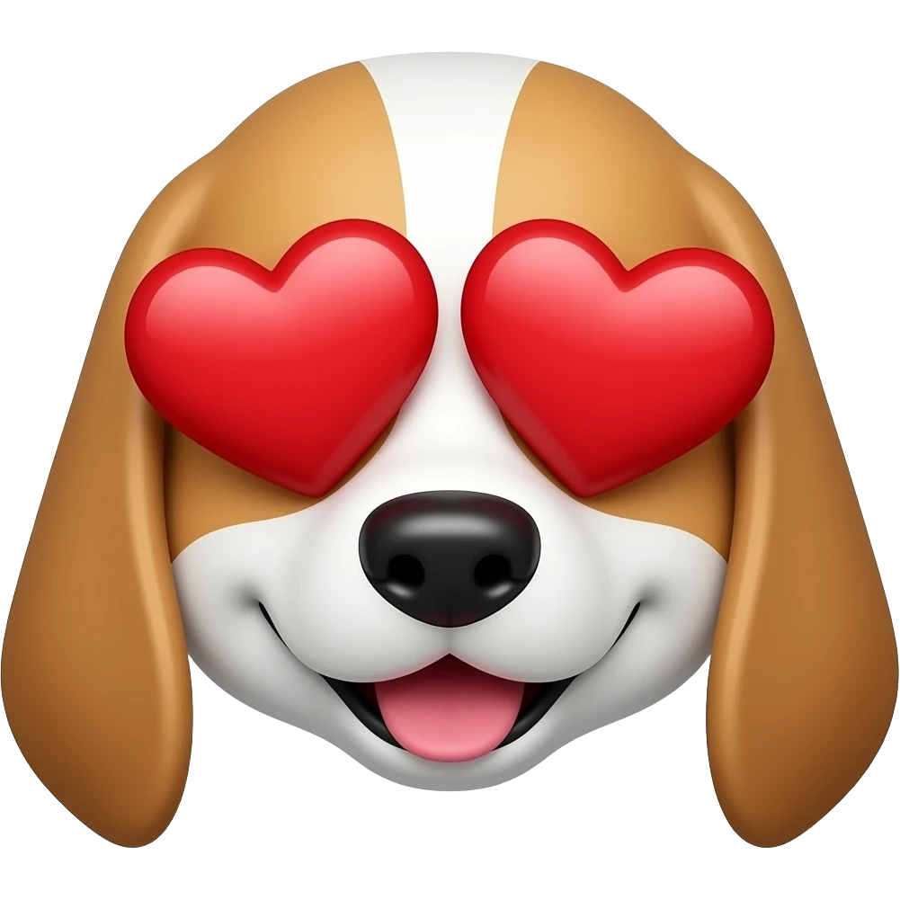 Rostro de Perro con corazones rojos grandes en los ojos feliz emoji