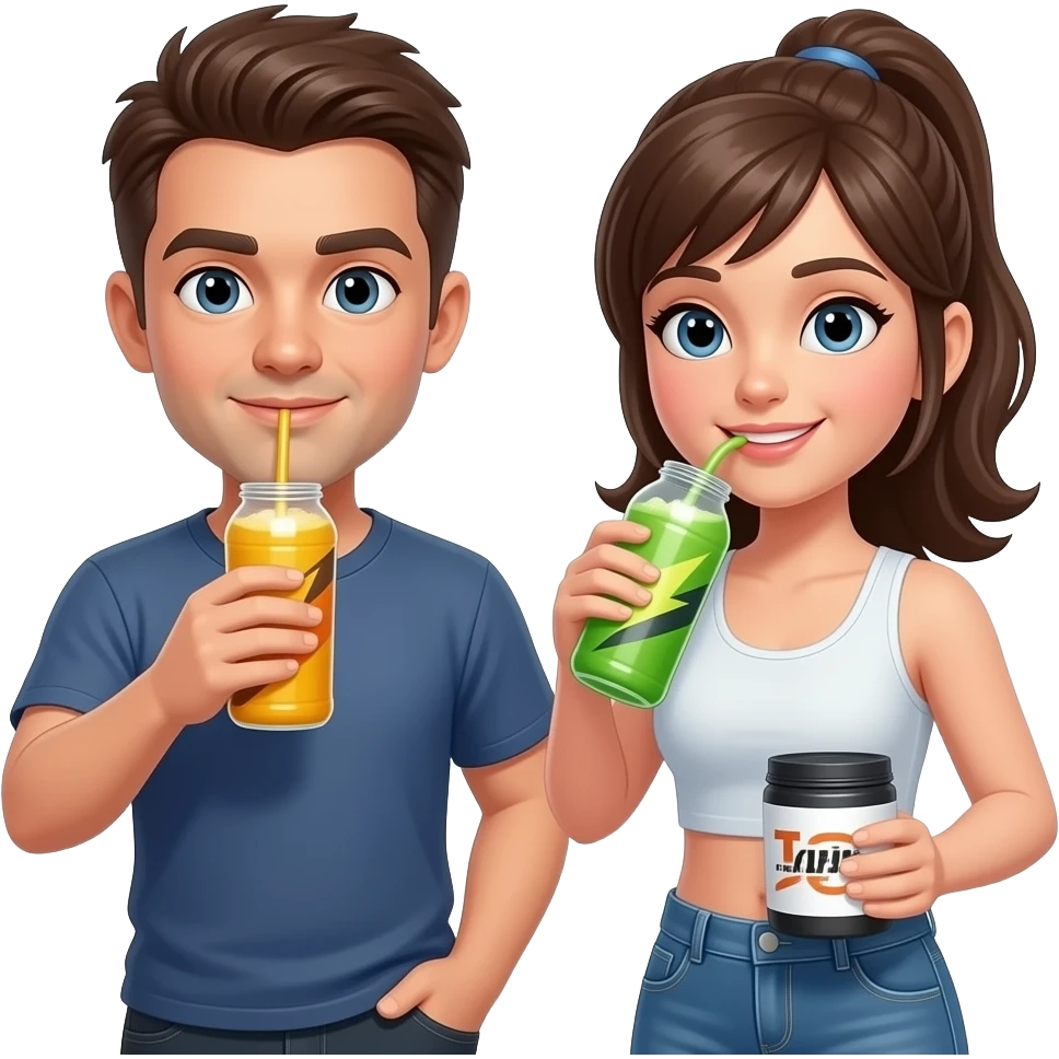 dos personas tomando arritas energeticas y creatina emoji