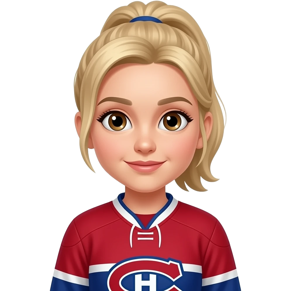 blond girl with a poney tail with brown eyes with the red jersey of the Montreal Canadians emoji