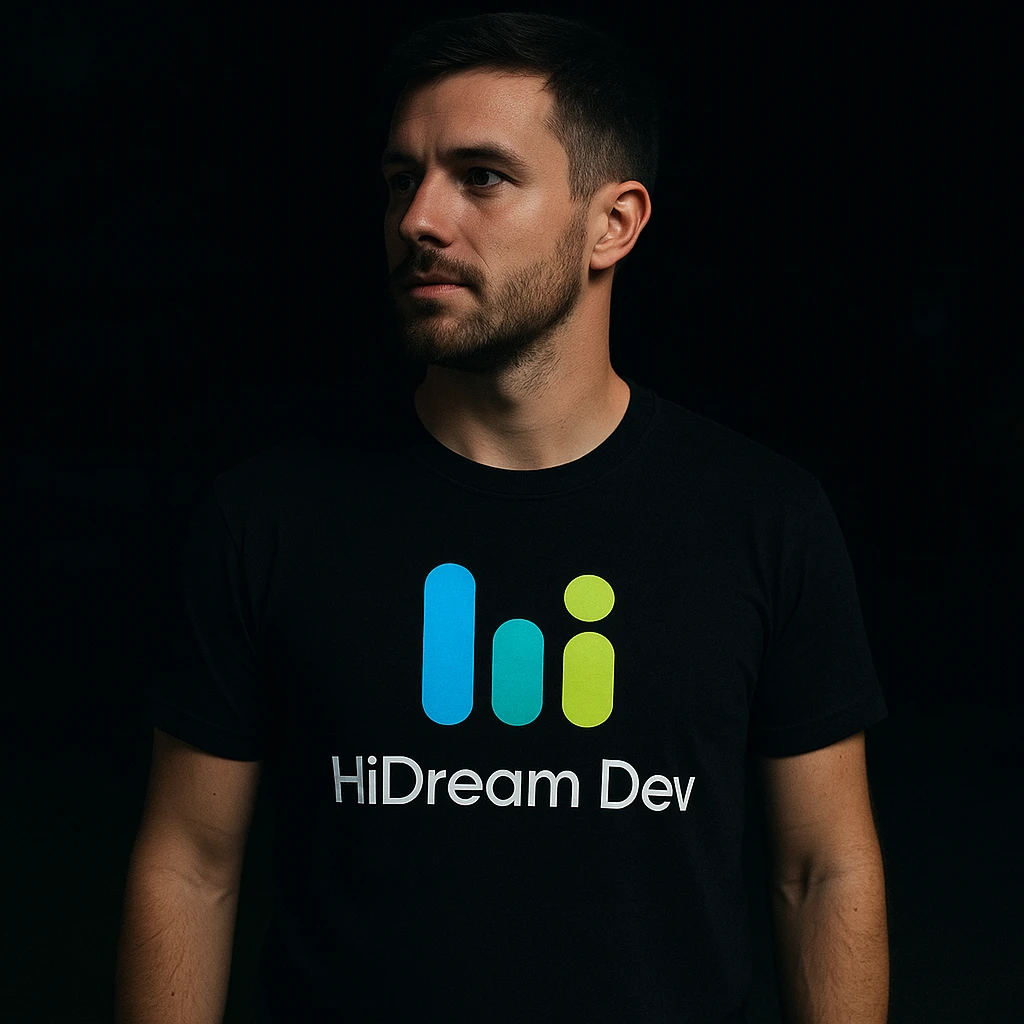 man wearing tshirt with this logo, dark night background with dim  emoji