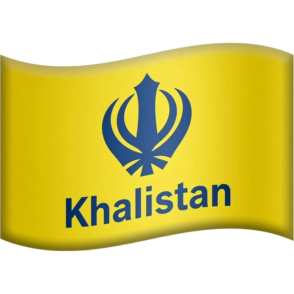 Flag is yellow in the middle a blue khanda and write khalistan on botton the khanda emoji