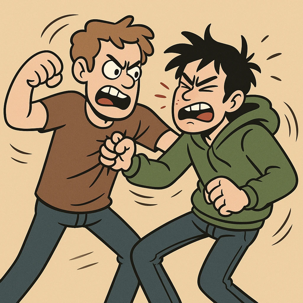 two people brawling, energetic, expressive, cartoon style emoji