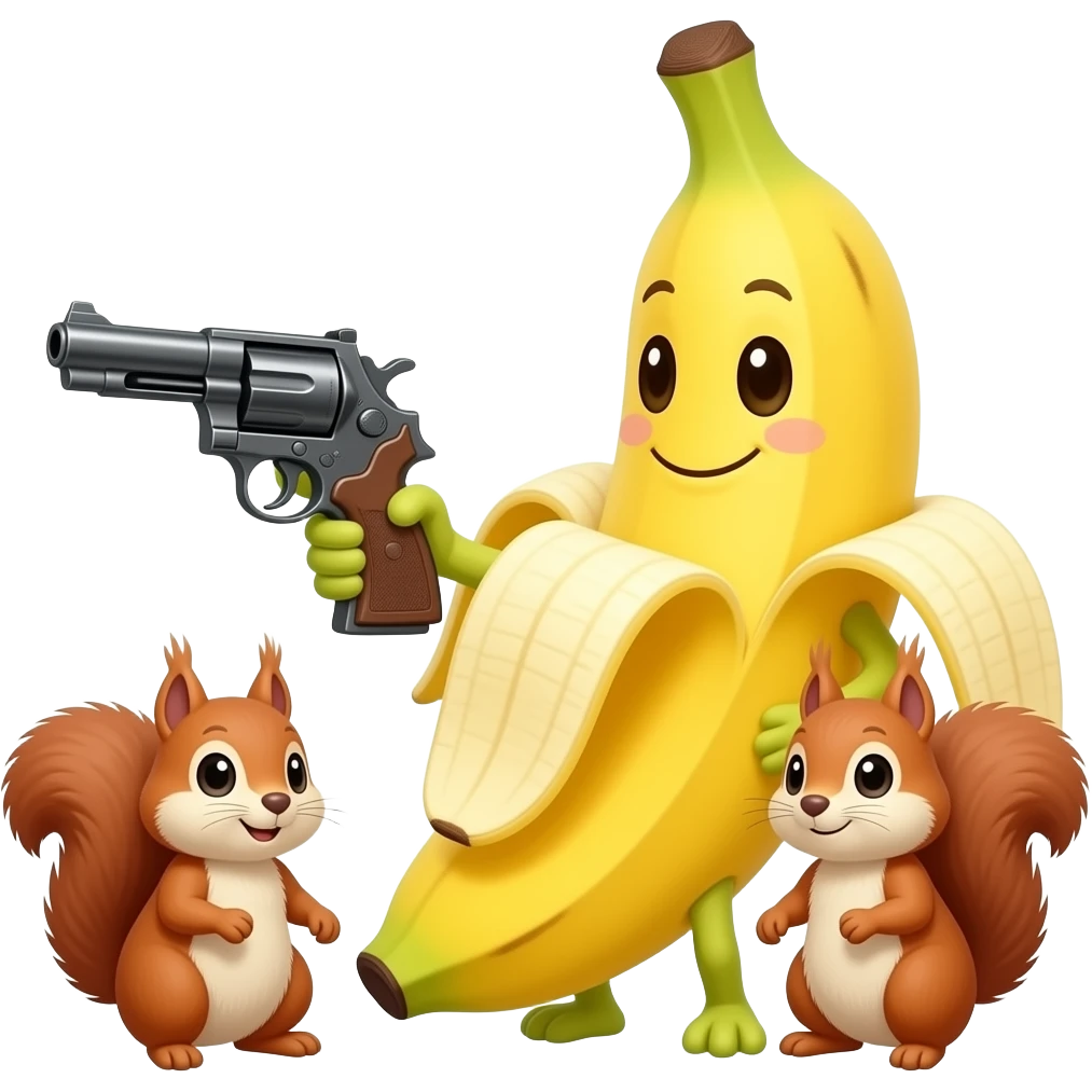 banana with a pistol and two squirrel emoji