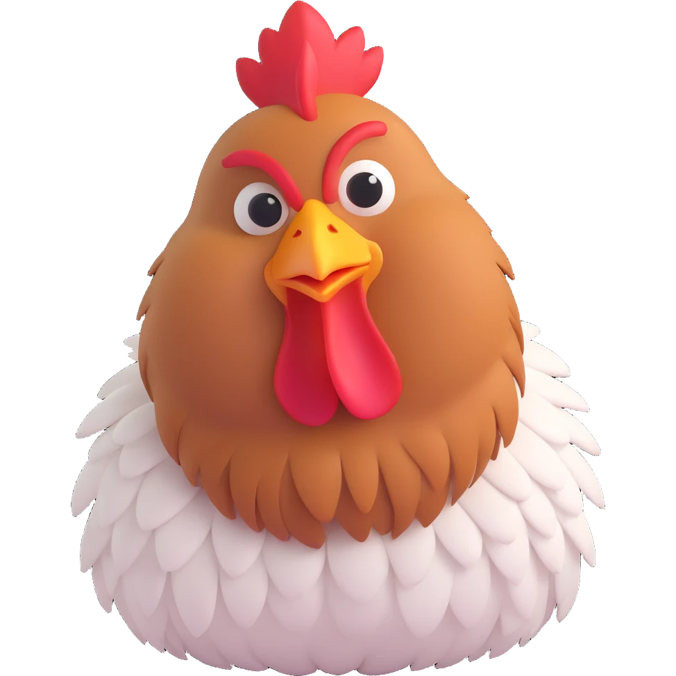 cute hen with fluffy feathers, winking emoji